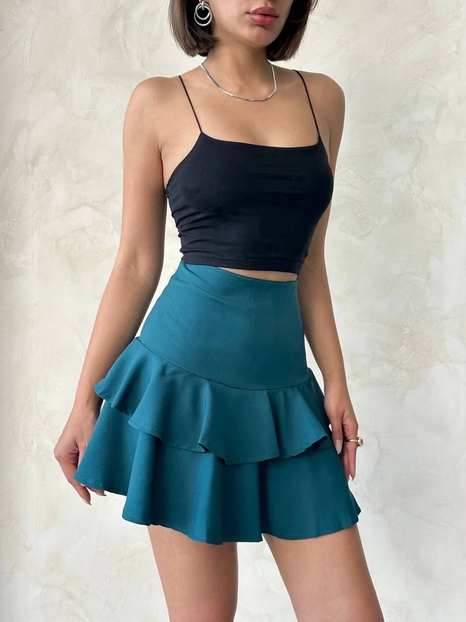 Valonlu fırfırlı etek yeşil s24681