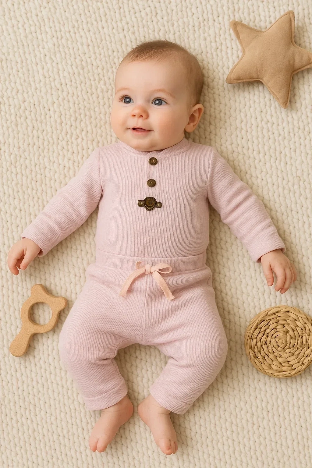 Waffle Çıtlı Düğmeli 2li Mevsimlik Takım