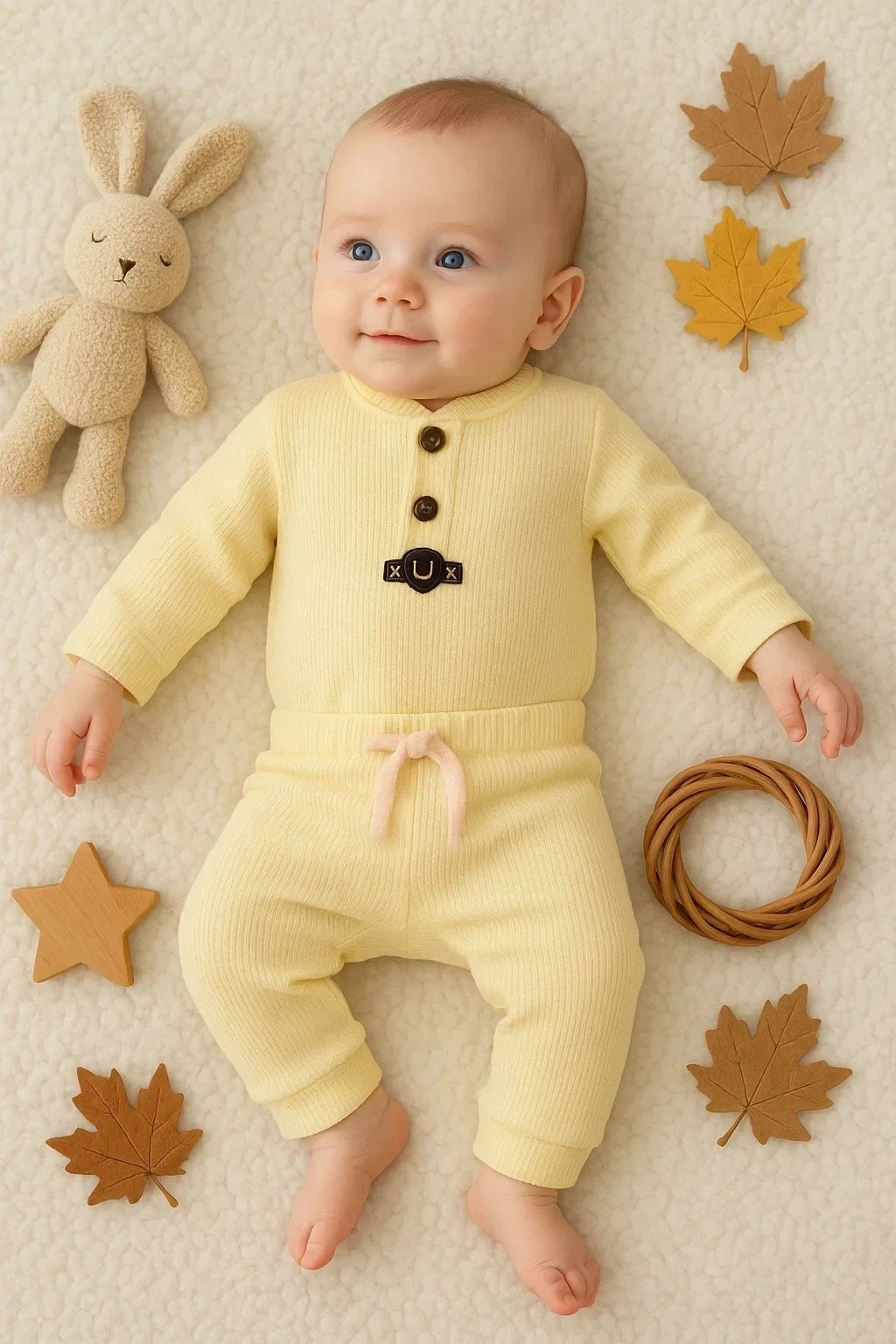 Waffle Çıtlı Düğmeli 2li Mevsimlik Takım