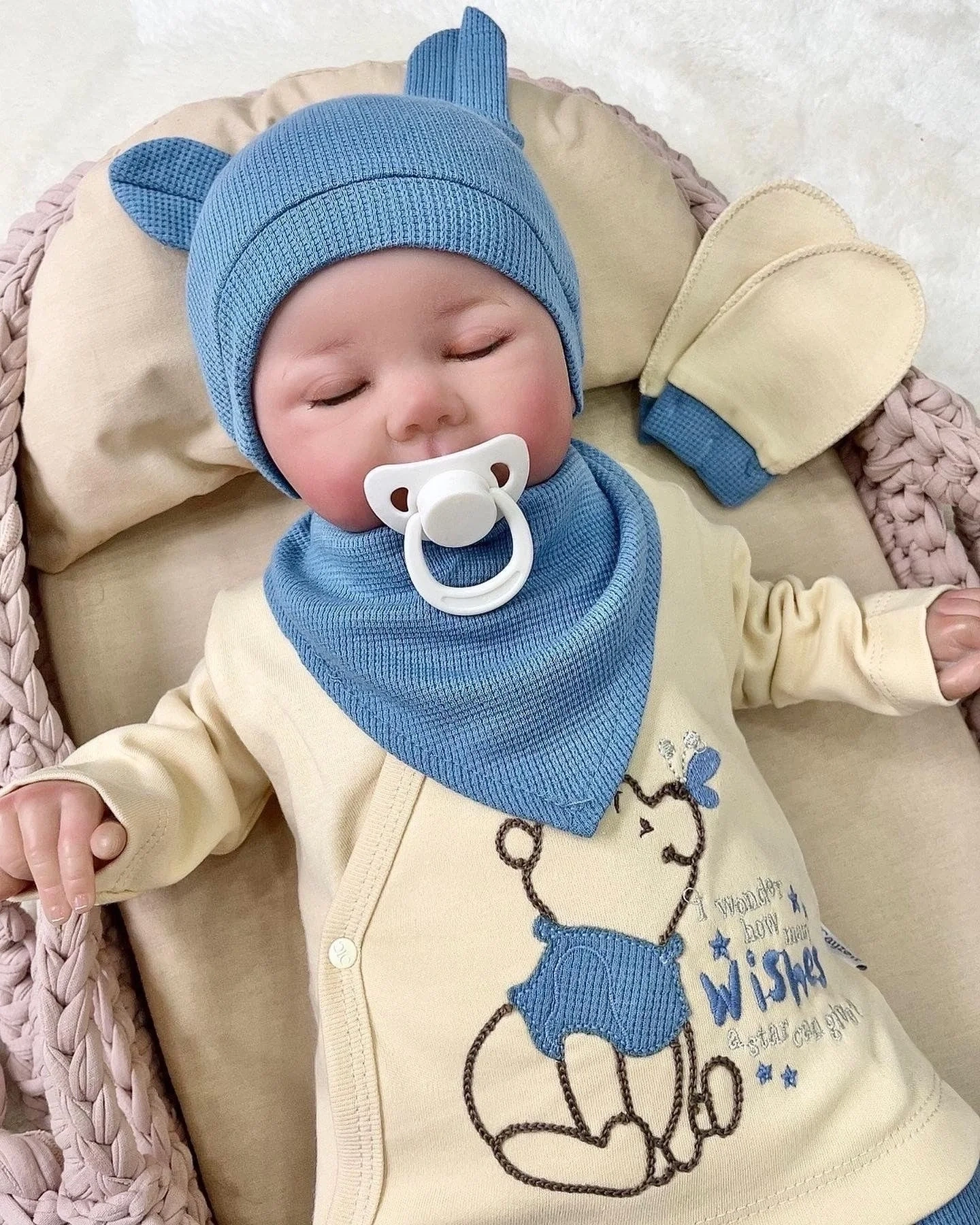 Waffle Natural % 100 Pamuk 5li Erkek Bebek Hastane Çıkış Seti