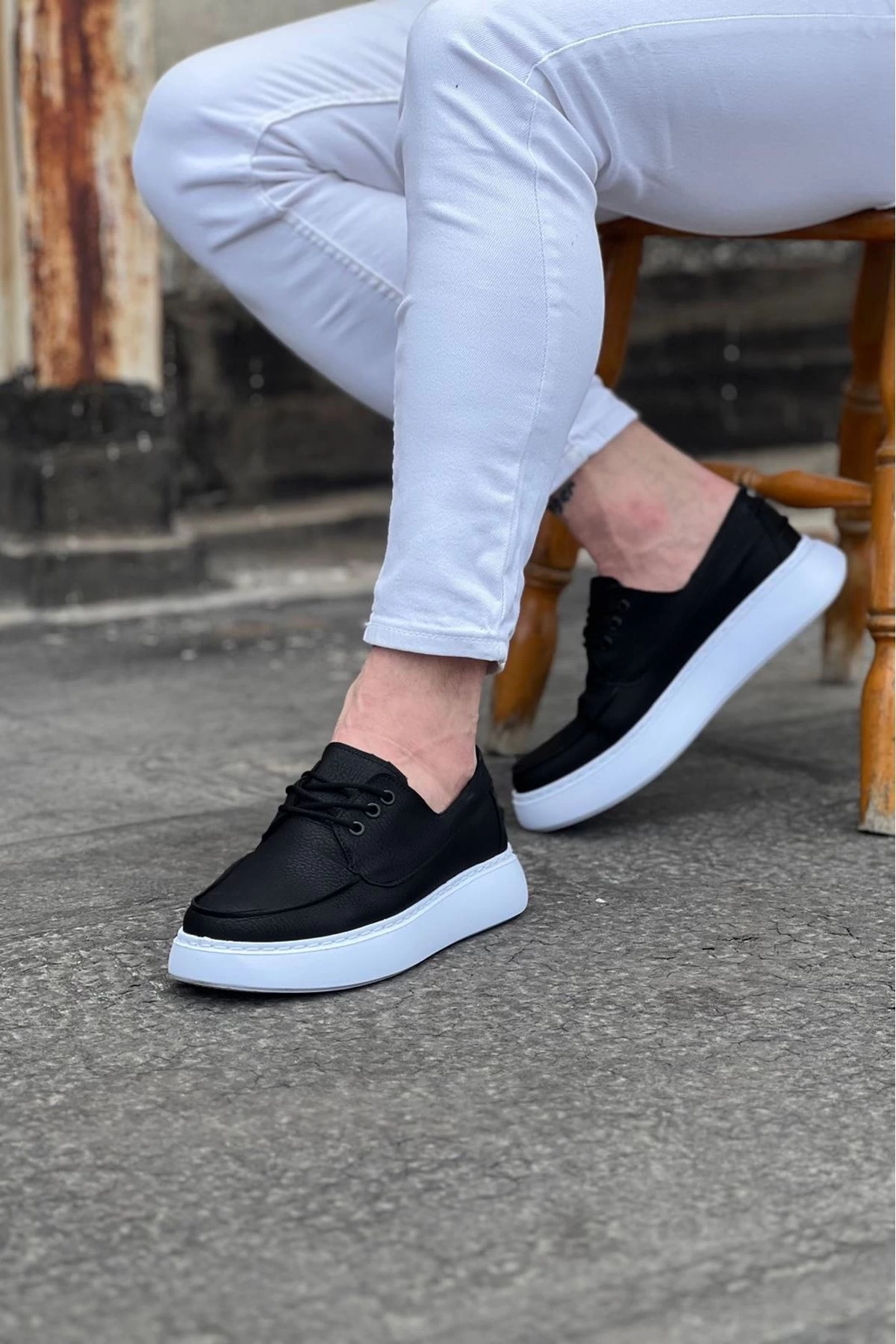 WG508 Siyah Cilt Ortopedik Taban Erkek Casual Ayakkabı