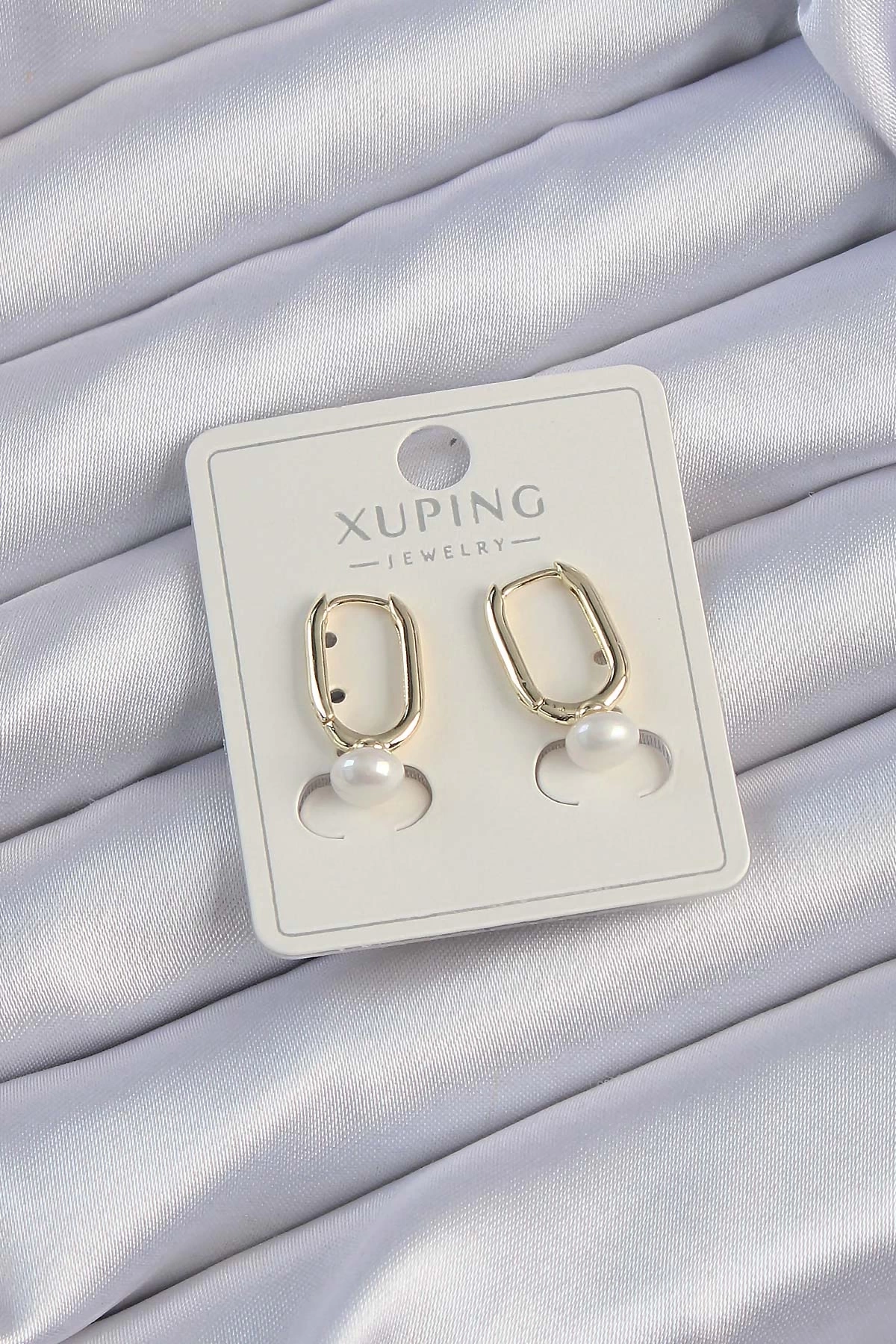 Xuping Gold Renk İnci Taşlı Uzun Halka Küpe