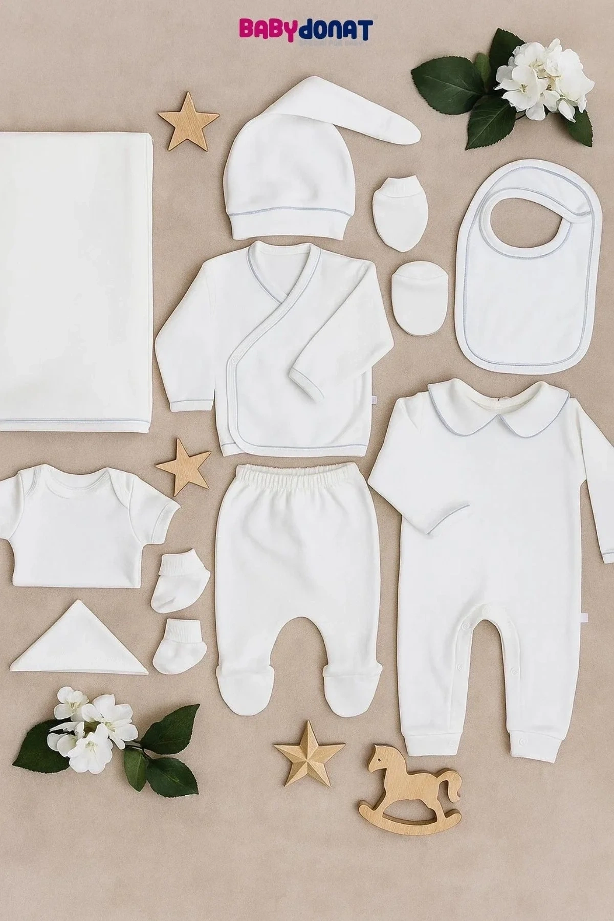 Yaka Detaylı 10 Parça Kutulu Erkek Bebek Hastane Çıkış Seti