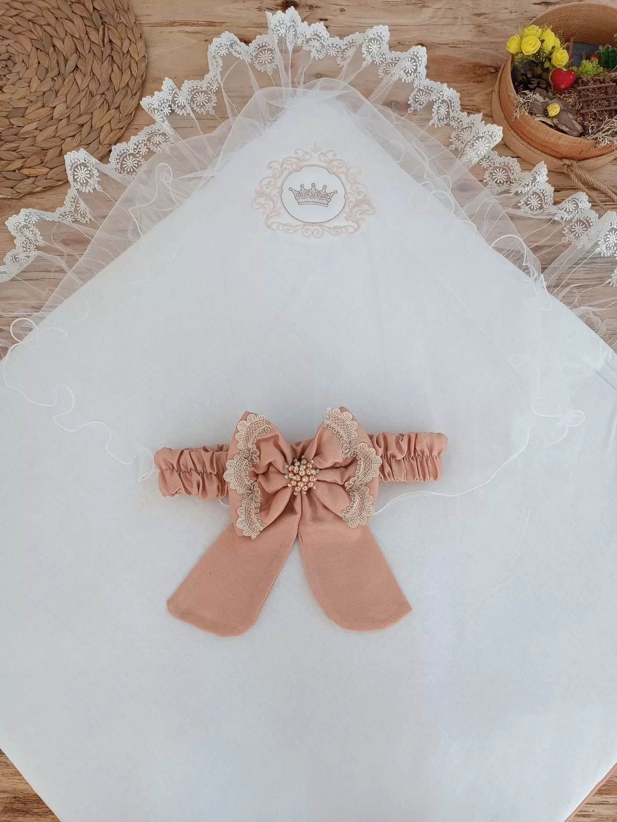 Yenidoğan Pamuk Papatya Desenli Trilüks Unisex Kundak Bebek Battaniyesi