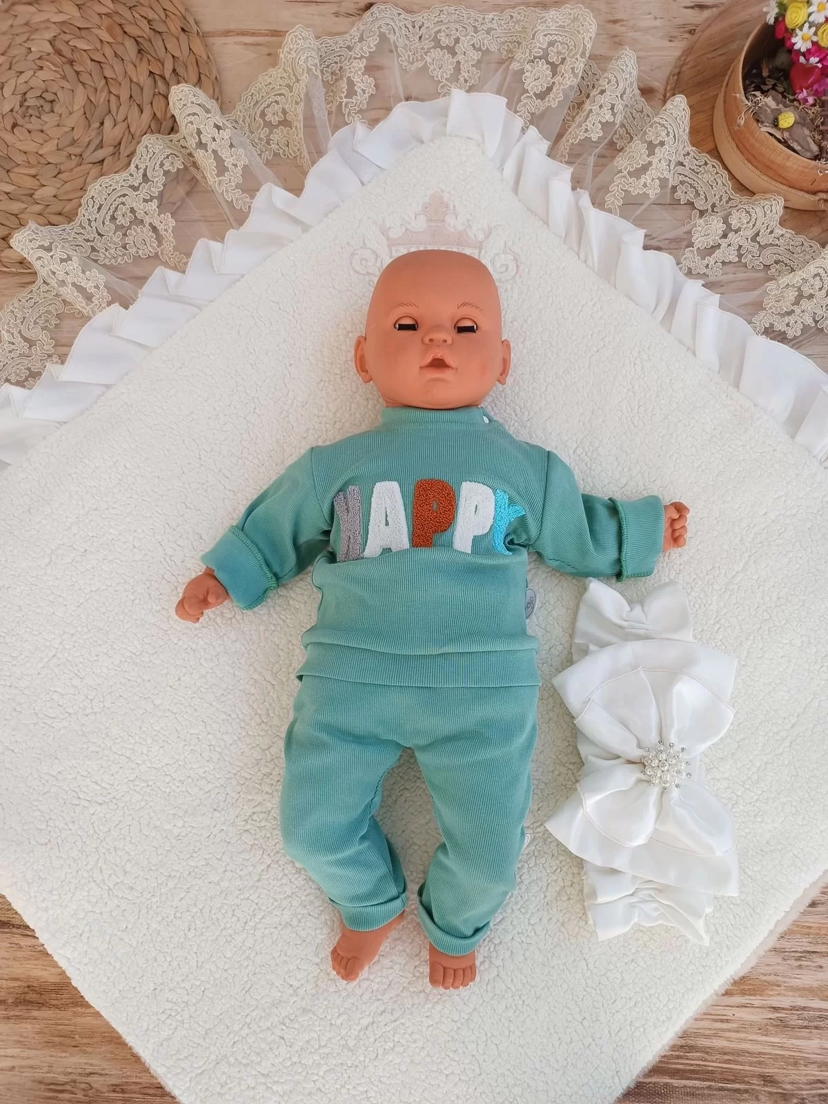 Yenidoğan Wool Yün Kumaş Taç Nakışlı Güpür Duvaklı Fiyonk Prizma Taş Unisex Kundak Bebek Battaniyesi