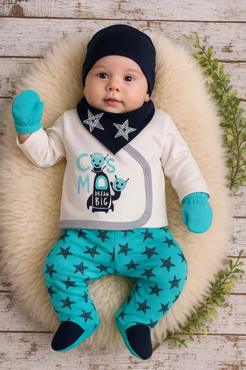 Yıldız Desenli Fularlı 5li Erkek Hastane Çıkışı