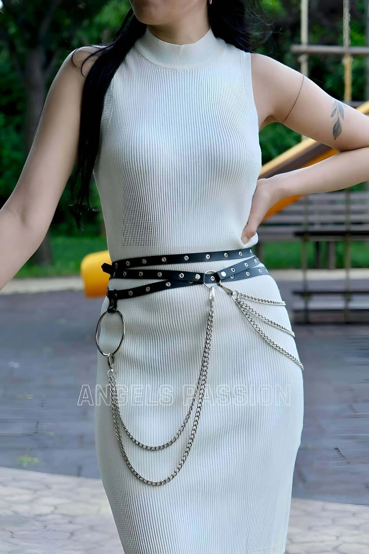 Zincir Detaylı Bele Domalı Şık Deri Kemer - Brf731