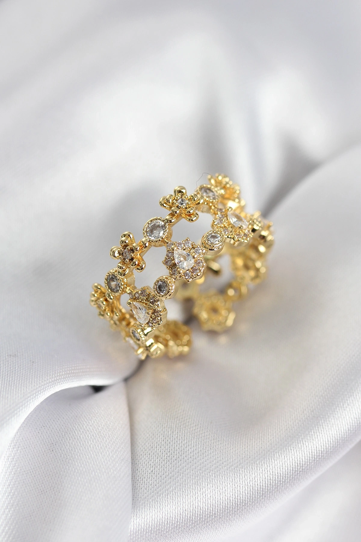 Zirkon Taşlı 2li Model Gold Renk Kadın Yüzük