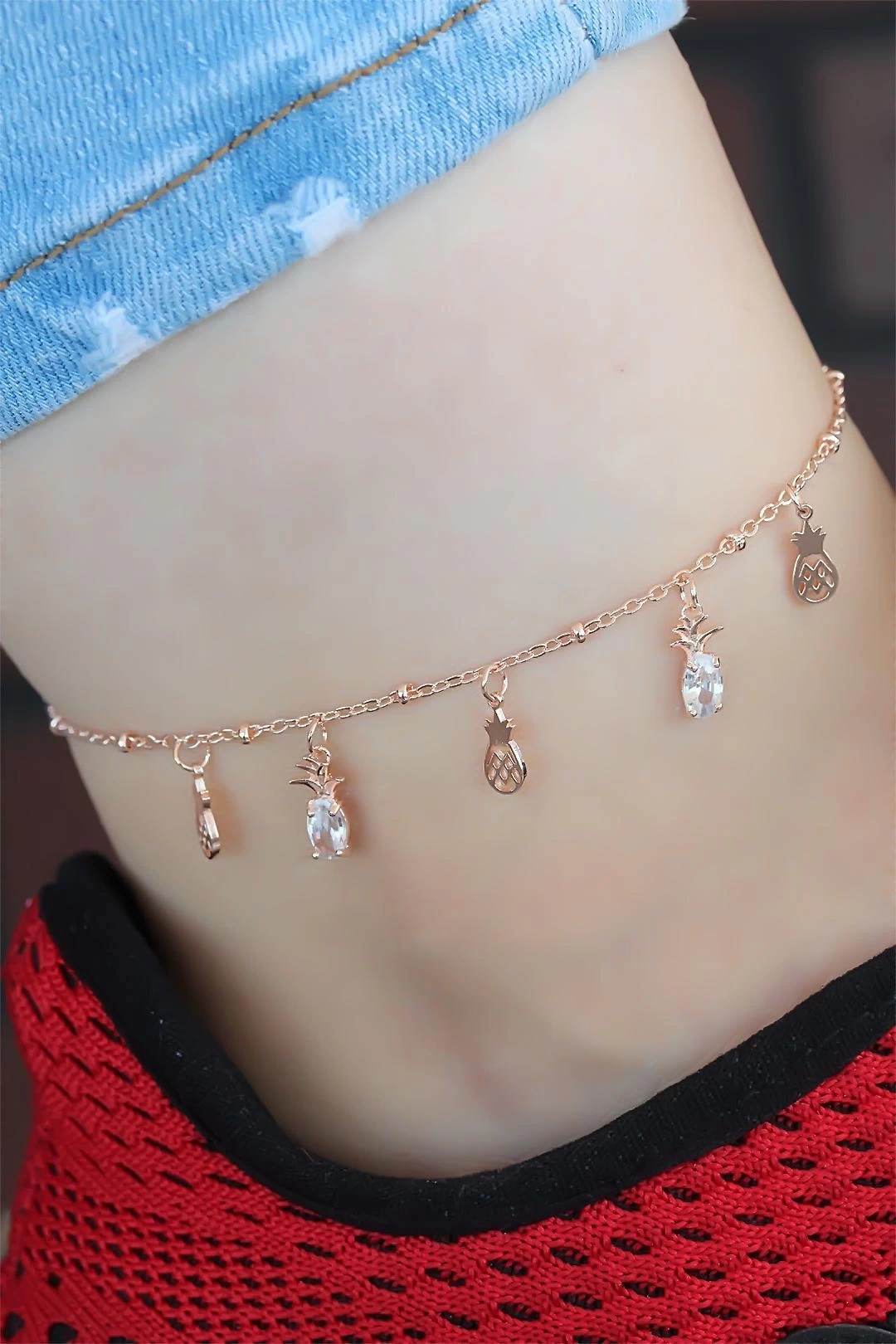 Zirkon Taşlı Rose Renk Ananaslı Hal Hal