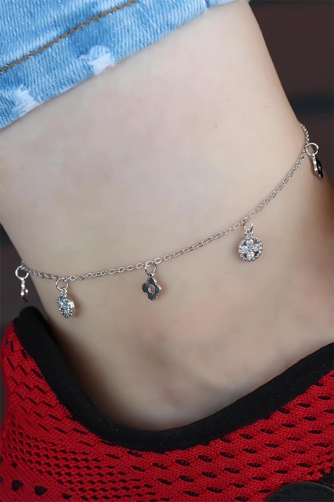 Zirkon Taşlı Silver Renk Kaplama Zincir Hal Hal