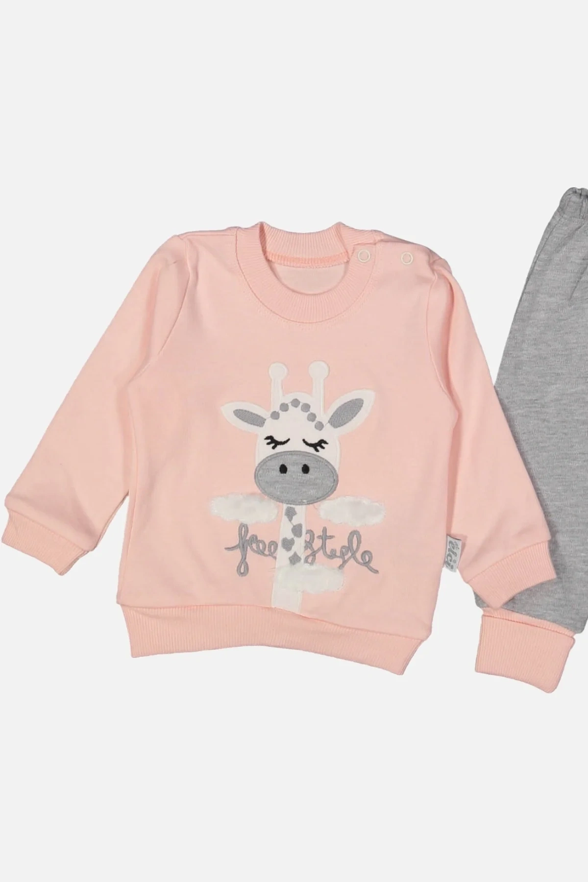 Zürafa Nakışlı % 100 Pamuk Kız Bebek Takımı