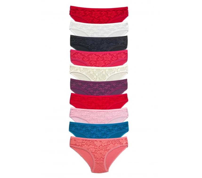 10 Adet Önü Dantelli Transparan Kadın Slip Külot S231