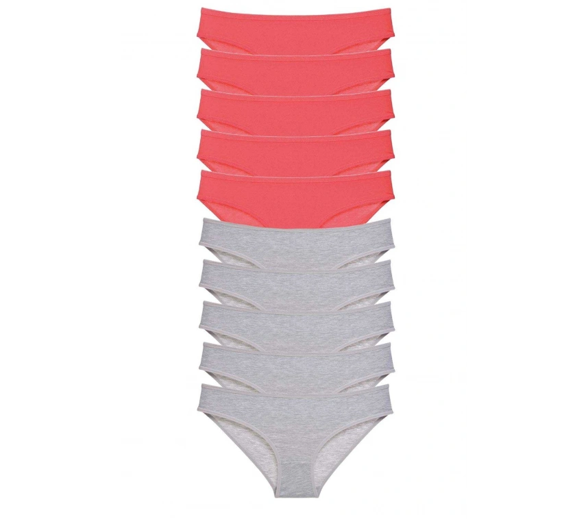 10 Adet Süper Eko Set Likralı Kadın Slip Külot Fuşya Gri