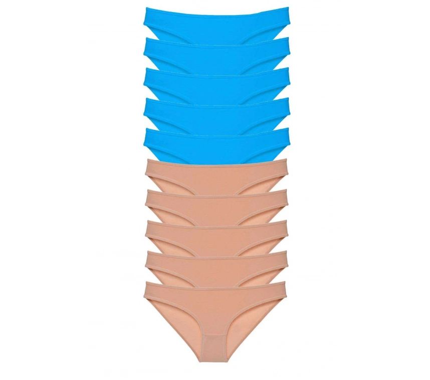 10 Adet Süper Eko Set Likralı Kadın Slip Külot Ten Mavi