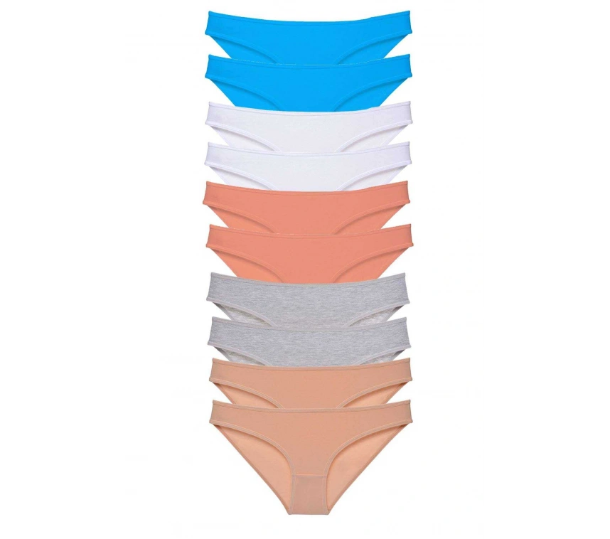10 Adet Süper Eko Set Likralı Kadın Slip Ten Gri Beyaz Pudra Mavi