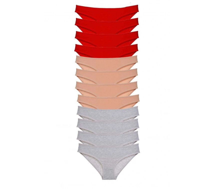 12 Adet Eko Set Likralı Kadın Slip Külot Kırmızı Ten Gri