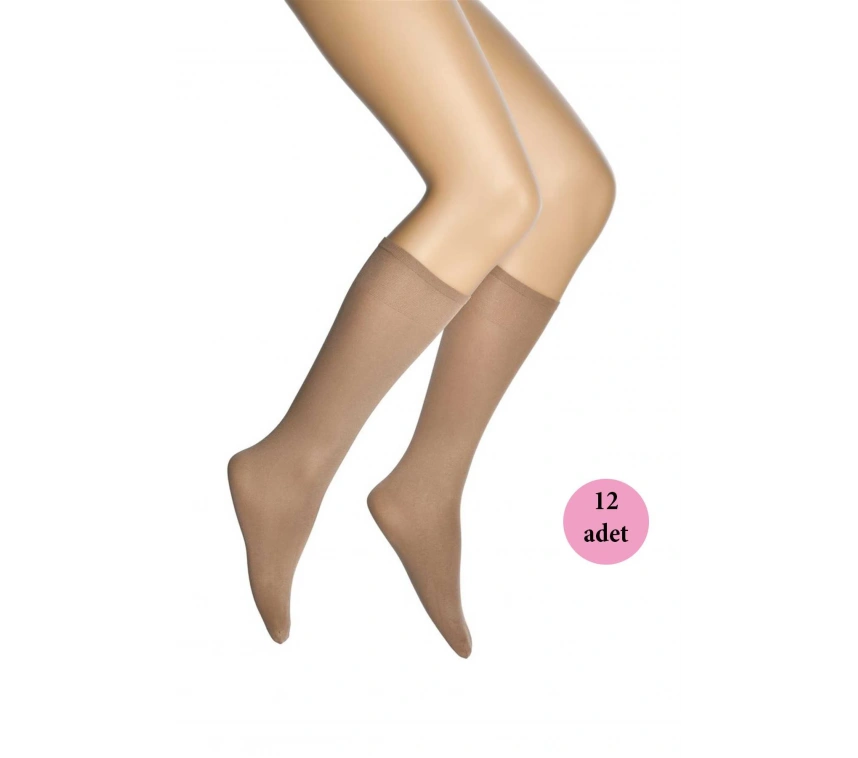 12 Adet Mikro 70 Dizaltı Kadın Çorap Bronz 38