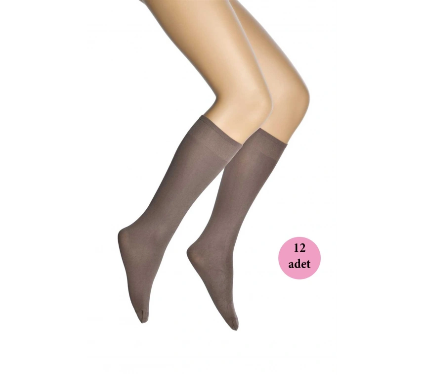 12 Adet Mikro 70 Dizaltı Kadın Çorap Vizon 86