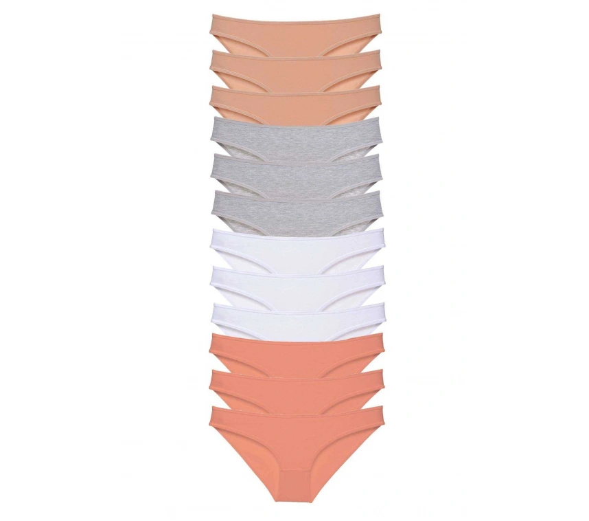 12 Adet Süper Eko Set Likralı Kadın Slip Külot Ten Gri Beyaz Pudra