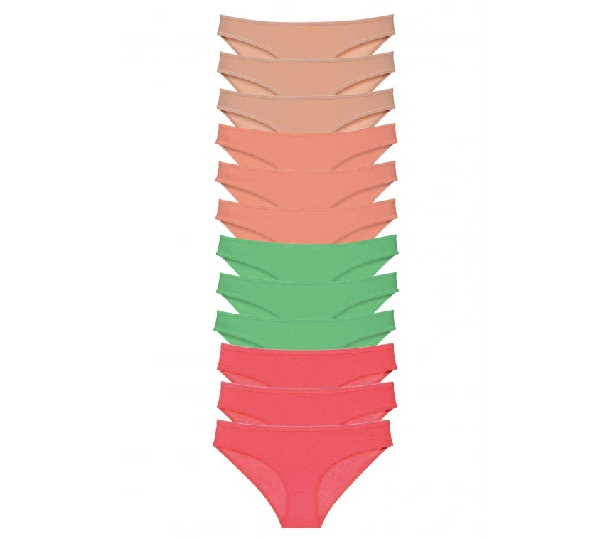 12 Adet Süper Eko Set Likralı Kadın Slip Külot Ten Pudra Yeşil Fuşya