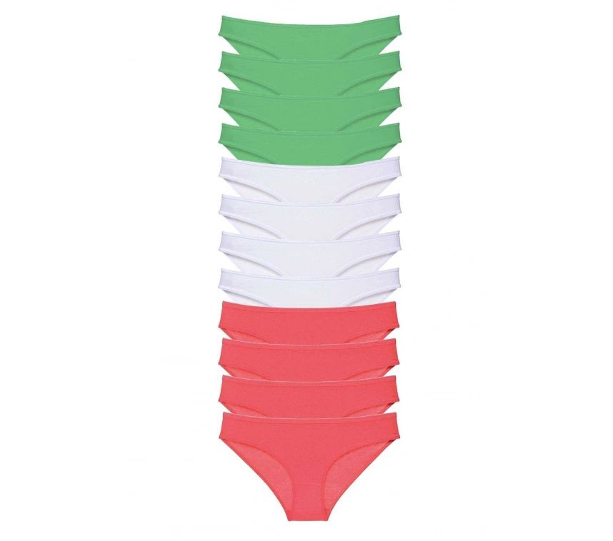 12 Adet Süper Eko Set Likralı Kadın Slip Külot Yeşil Beyaz Fuşya