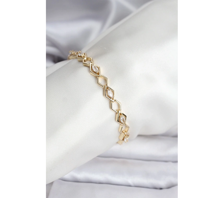 14K Gold Renk Kaplama Baklava Dilim Model Kadın Bileklik