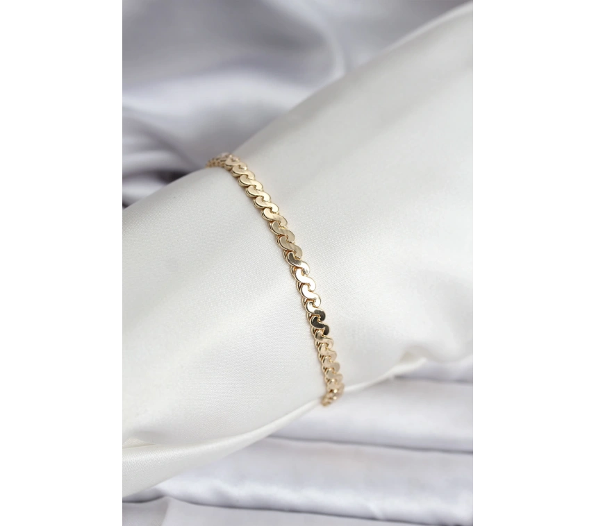 14K Gold Renk Kaplama Ezme Yılan Zincir Model CM Kadın Bileklik