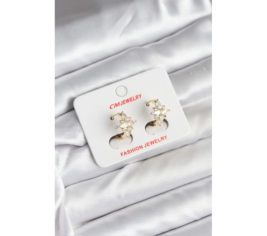 14K Gold Renk Kaplama Kutup Yıldız Zirkon Taşlı CM Kadın Küpe