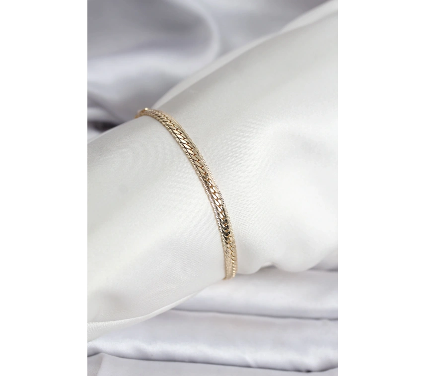 14K Gold Renk Kaplama Lazer Ezme Zincir Model CM Kadın Bileklik