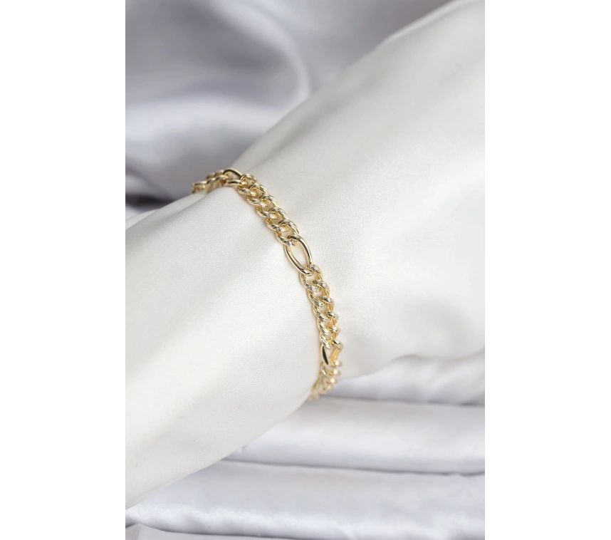 14K Gold Renk Kaplama Lazerli Zincir Model CM Kadın Bileklik