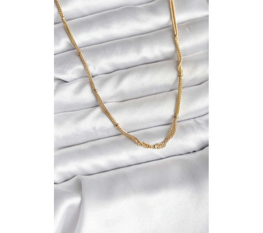 14K Gold Renk Kaplama Topçuk Zincirli Model CM Kadın Kolye