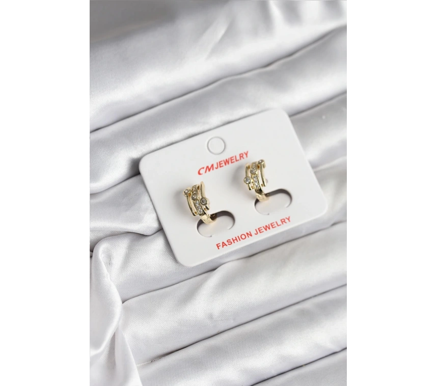 14K Gold Renk Kaplama Yarım Halka Zirkon Taşlı CM Kadın Küpe