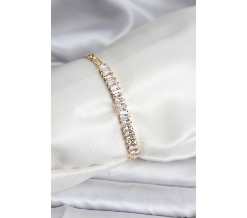 14K Gold Renk Kaplama Zirkon Taşlı Baget Model CM Kadın Bileklik