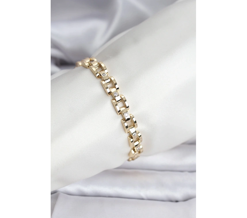 14K Gold Renk Kaplama Zirkon Taşlı CM Kadın Bileklik