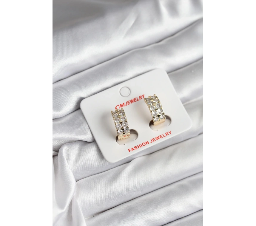 14K Gold Renk Kaplama Zirkon Taşlı CM Kadın Küpe