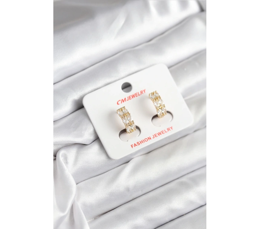 14K Gold Renk Kaplama Zirkon Taşlı CM Kadın Küpe