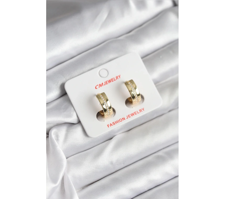 14K Gold Renk Kaplama Zirkon Taşlı Halka Model CM Kadın Küpe