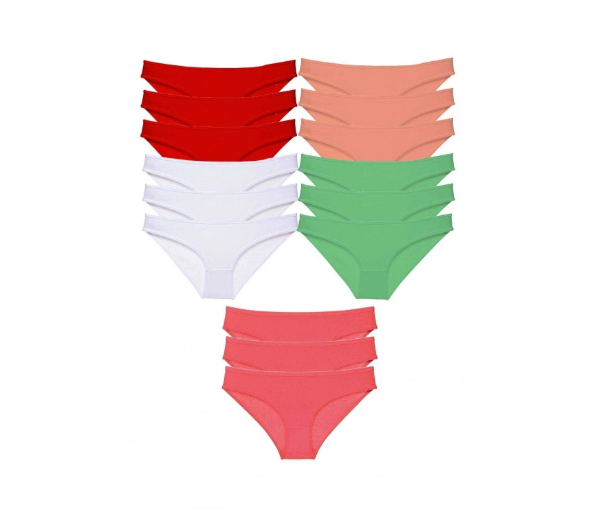 15 Adet Süper Eko Set Likralı Kadın Slip Külot Kırmızı Beyaz Pudra Yeşil Fuşya
