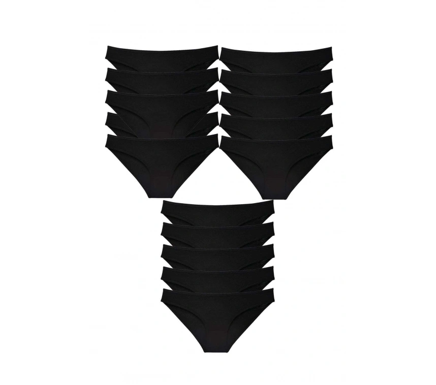 15 Adet Süper Eko Set Likralı Kadın Slip Külot Siyah