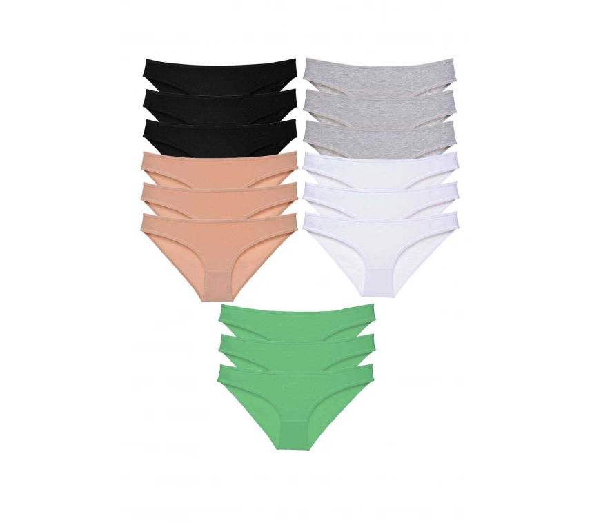 15 Adet Süper Eko Set Likralı Kadın Slip Külot Siyah Ten Gri Beyaz Yeşil