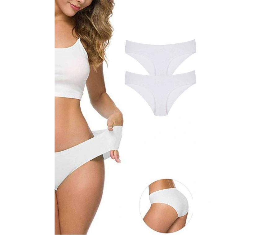 2 Adet Kadın Dikişsiz Lazer Kesim Esnek İz Yapmayan Külot Beyaz