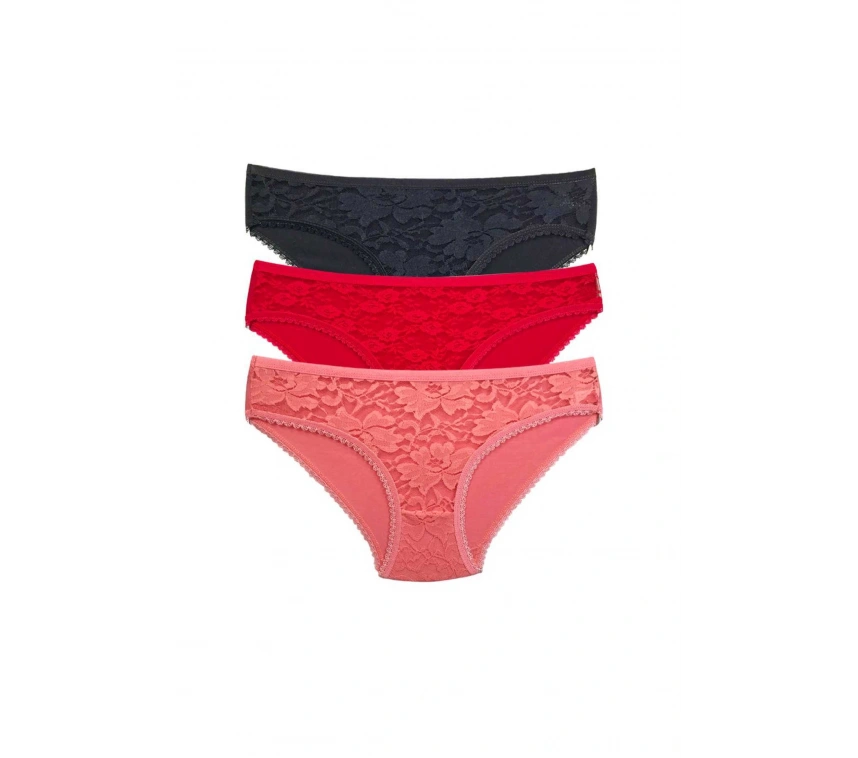 3 Adet Önü Dantelli Transparan Kadın Slip Külot S81