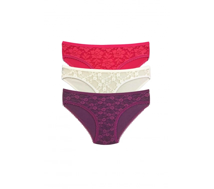 3 Adet Önü Dantelli Transparan Kadın Slip Külot S85