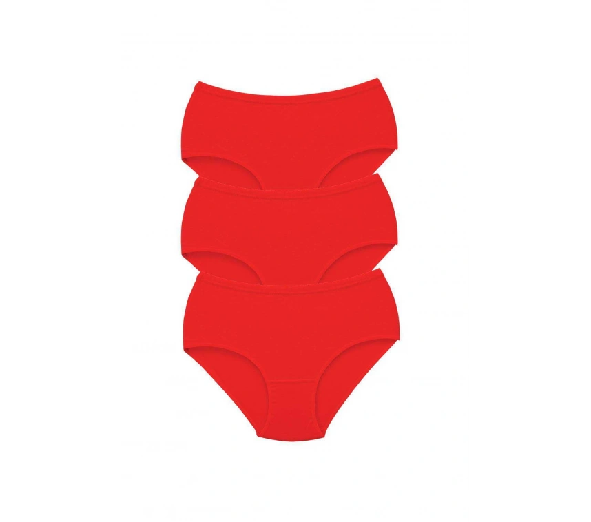 3 Adet Tutku Kadın Yüksek Bel Bato Kalın Lastik Külot Kırmızı