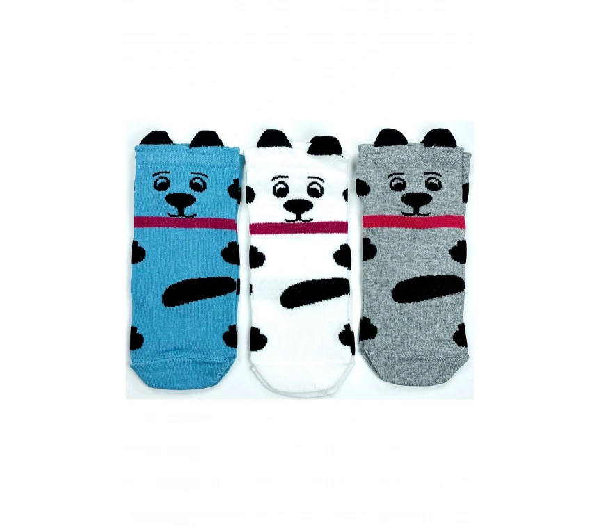 3 Çift Köpek Temalı 3 Boyutlu Kulaklı Pamuklu Yumuşak Kadın Bilek Çorap