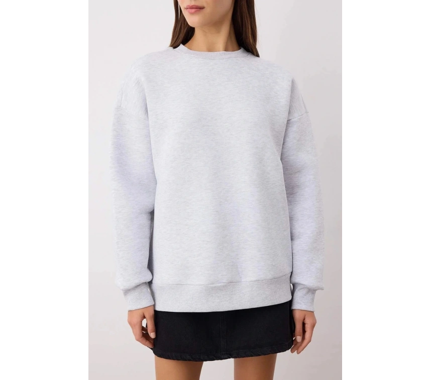 3 iplik şardonlu bisiklet yaka sweatshirt gri