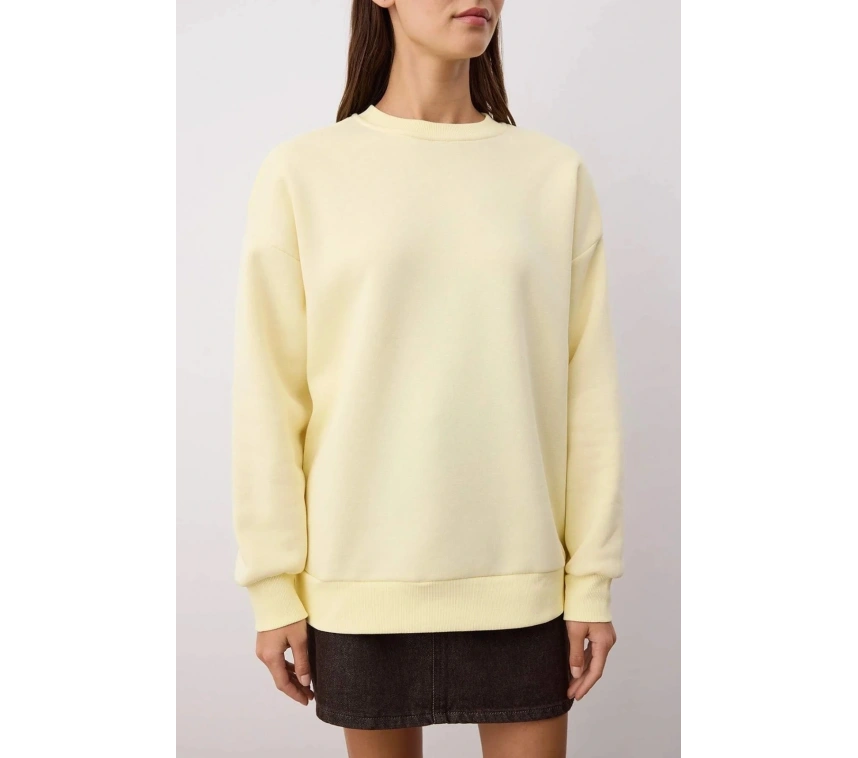 3 iplik şardonlu bisiklet yaka sweatshirt sarı