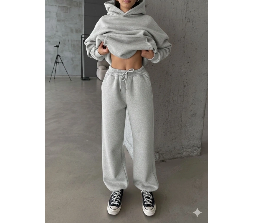 3 iplik şardonlu Lastik paça eşofman gri p510439