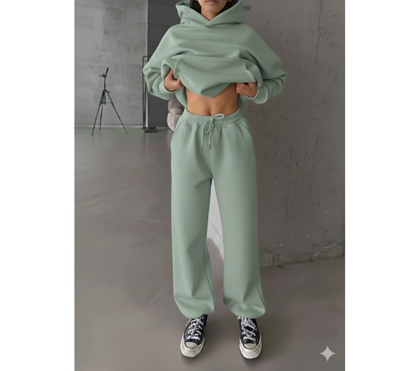 3 iplik şardonlu Lastik paça eşofman mint p510439