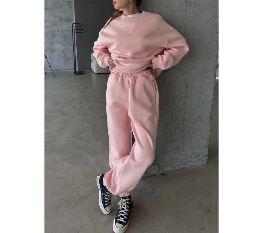 3 iplik şardonlu Lastik paça eşofman pembe p510439